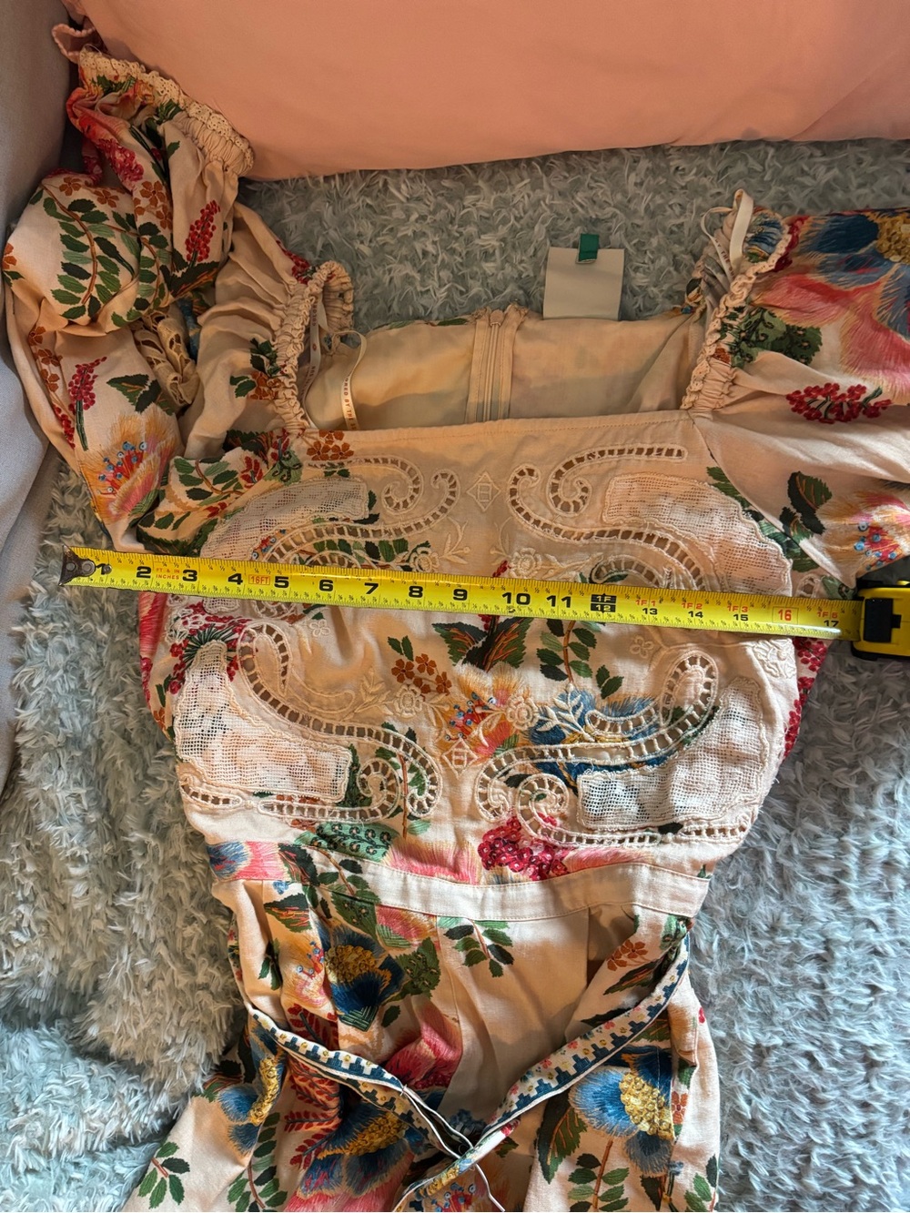Farm Rio Garden Romper Embroidered Floral with Puff Sleeves - Picture 14 of 16